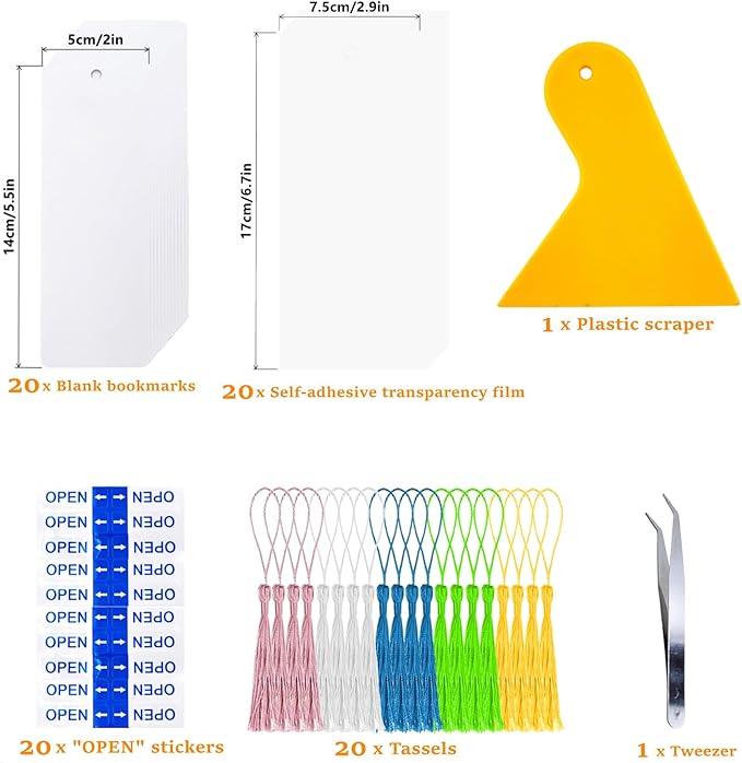 Bookmark Making Kit for Dried Flowers, 20 Pcs White Kraft Blank Book Marks for Pressed Flowers
