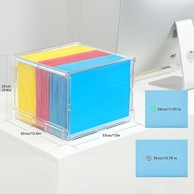 MUKAI File Box Organizer, Hanging Folder Storage Boxes, File Folder Organizer with Slide, Filing Crate Bin Holder with Letter-size File Holder Filing Box for Office, Home, Decor (1)