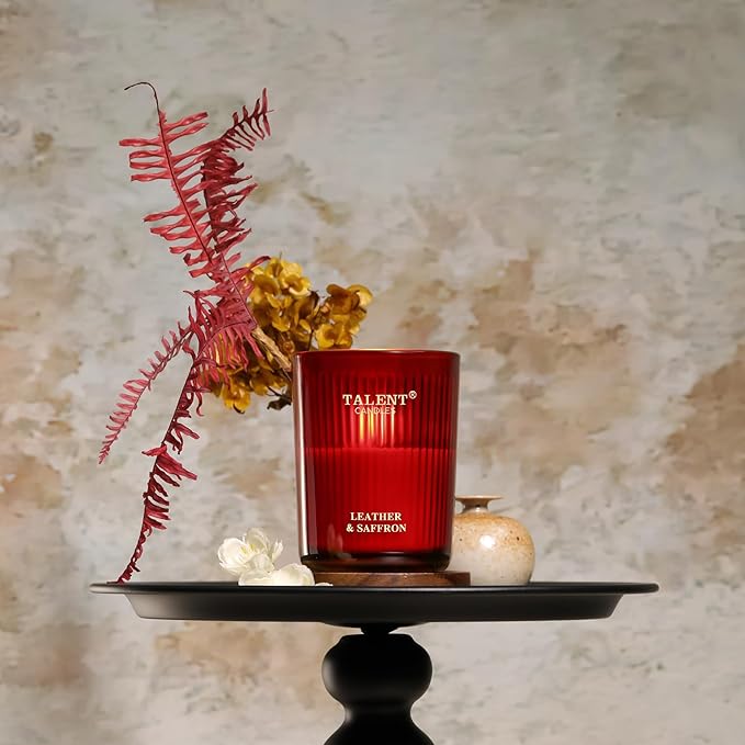 Jar Candles for Home Scented - Aromatherapy Candles Gifts for Women & Men - Natural Soy Candle - 8.4oz Traditional Style - Leather & Saffron