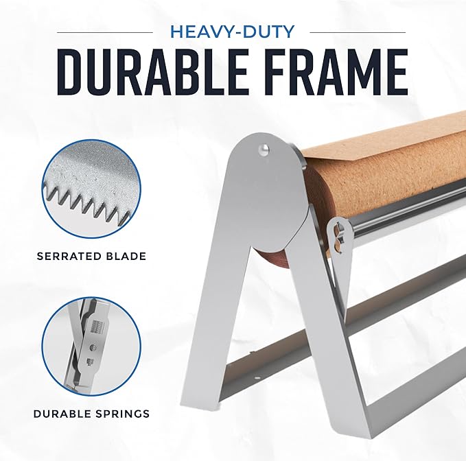 Bryco Goods 36 Inch Paper Roll Dispenser and Cutter, Wall Mountable & Non-Slip Tabletop, Heavy-Duty Steel Frame – Kraft, Butcher, Freezer, Wrapping Paper Holder – for Home, Office, Craft Projects