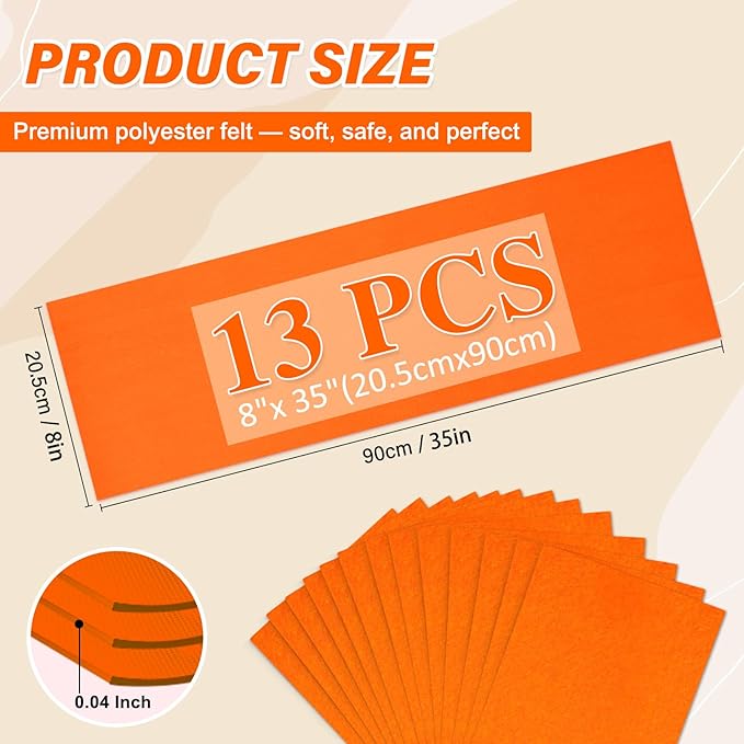 XSEINO 13 Rolls Orange Red Felt Fabric,8"x35"(20.5x90cm) 1.4mm Thick Soft Felt Fabric Sheet for Crafts,Orange Red Series Colors Soft Nonwoven Fabric,Fit for Decoration, Sewing, DIY Crafts