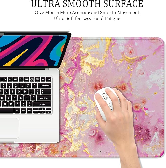 Desk Mat, 32" x 16" XXL Extended Large Gaming Mouse Pad, Desktop Decor Desk Pad, Cute Men Women Office Supplies and Accessories, XL Mouse Mat for Laptop & Keyboard, Pink Gold Marble
