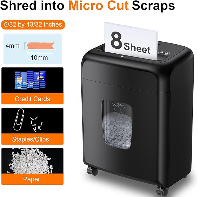 Bonsaii 8 Sheet High Security Micro Cut Paper Shredder with 4 Gallon Pullout Basket, Credit Cards/Mail/Staples/Clips Shredder for Home Office Use (C206-G)