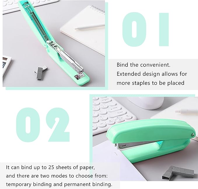 Green Desk Organizers and Accessories Office Supplies Set Stapler, Pen Holder, Phone Holder, Scissors, Pen, Ruler, 30 Paper Clips, 22 Binder Clip, 20 Tacks and 1000pcs Staples