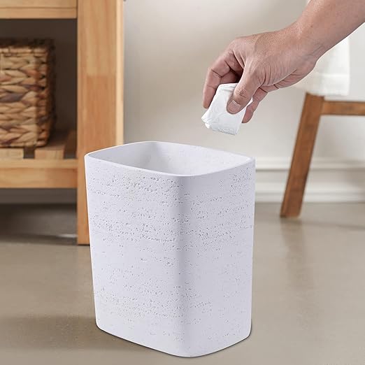 Polytree White Travertine Stone Bathroom Trash Can 1.8 Gallon(7 Liter) Small Kitchen Garbage Can,Living Room Bedroom Trash Can, Decor Wastebasket for Home Office