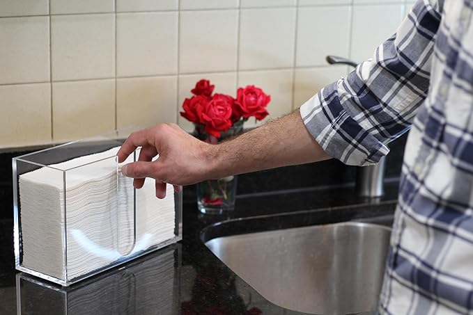 Multifold Paper Towel Dispenser Countertop(5mm-6.5" Tall) Clear Paper Towel Holder, Acrylic Folded Napkin Holder for Kitchen, Countertop C-Fold, Z-Fold, Trifold Paper Hand Towel Dispenser For Bathroom