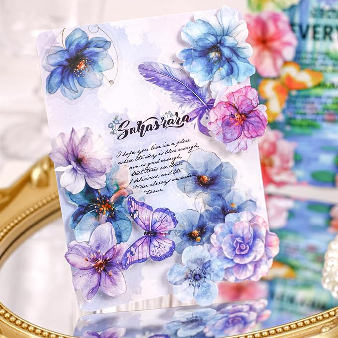 120 Pieces Vintage Floral Themed Scrapbook Stickers, 6 Pack Aesthetic Decorative Flower Stickers for Scrapbooking Planner Junk Journal Supplies Collage