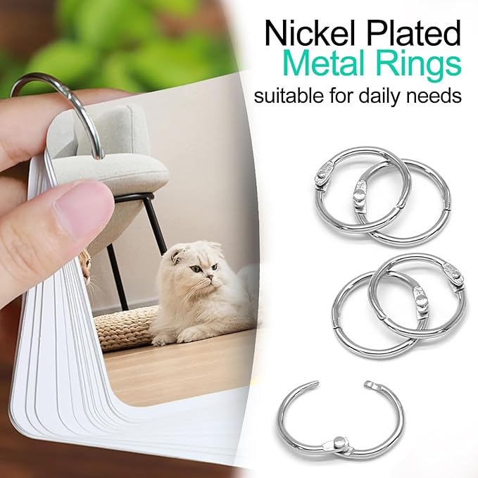 Luomorgo 100 Pcs 3/4 Inch Binder Rings, Nickel Plated Metal Book Rings Silver Paper Rings, Heavy Duty Loose Leaf Binder Rings, Index Cards Rings, Key Rings for Office, Home, School