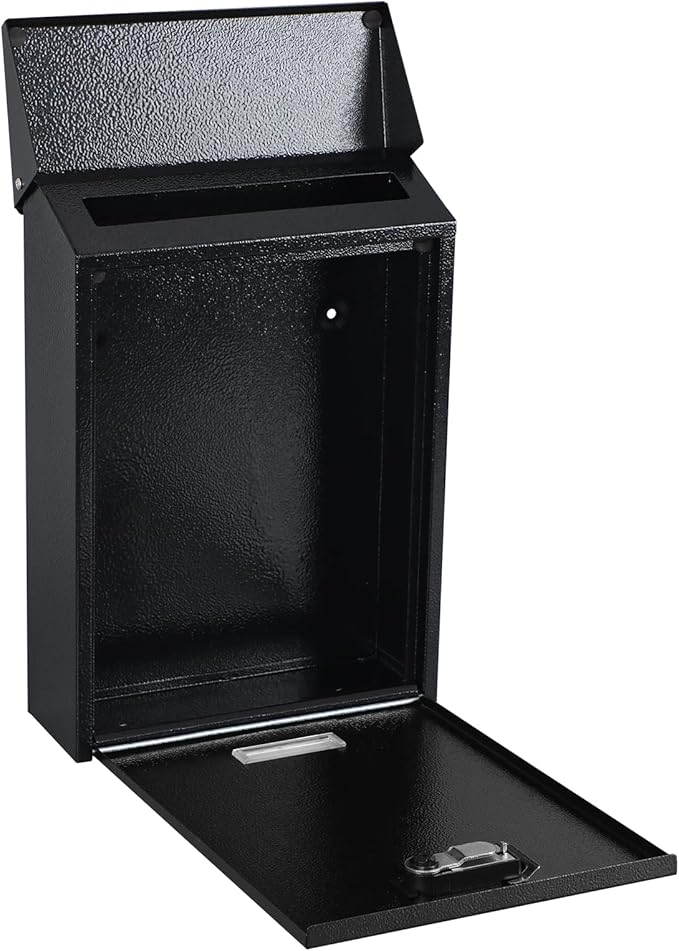 xydled Mail Boxes with Combination Lock,Locking Mailbox Wall Mounted,Large Capacity,Steel Cover Metal Postbox for House, 12.4×8.5×3 Inch, Black