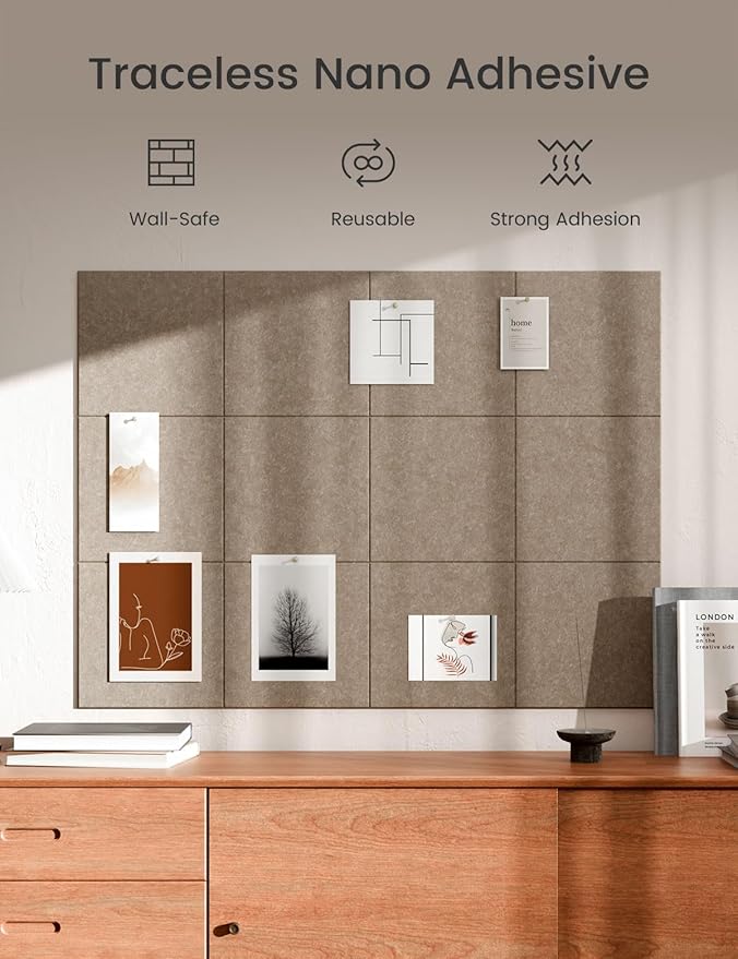 Bumusty Large Cork Board 47"x35" Alternative - 12 Pack Felt Wall Tiles with 70 Safe Removable Adhesive Tabs, 30 Pushpins, Cork Boards for Walls Pin Board Tack Board Cork Board (Dark Camel)