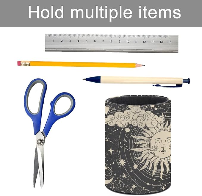 Tarot Celestial Bohemian Pen Holder Pencil Organizer Cute Pencil Cup Desk Decor Makeup Brush Holder PU Multifunctional Office Suppliesfor Home Classroom School