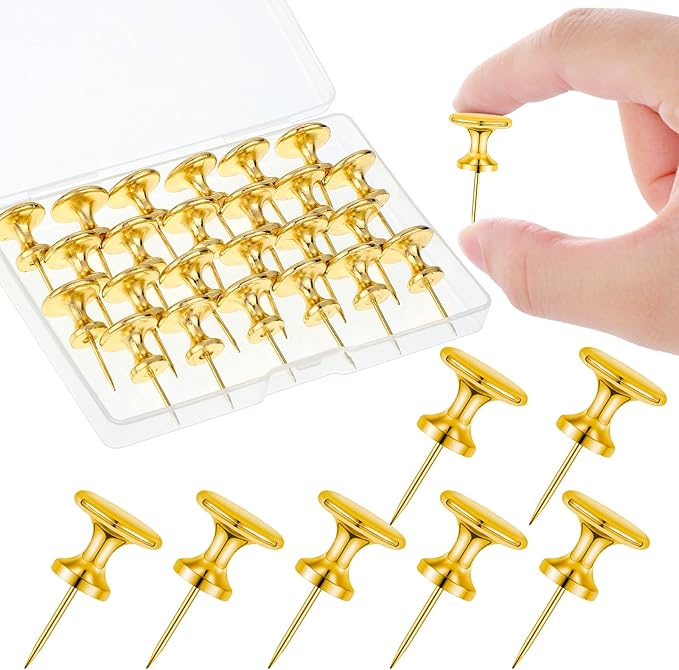 30 Count Jumbo Metal Push Pins 1.14 Inch Gold Giant Thumb Tacks for Wall Hangings 20 Lbs Poster Pins for Cork Board Bulletin Maps Office Home Classroom Decorative