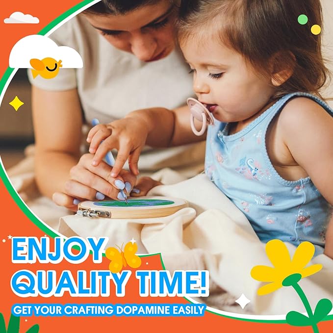 yuegool 2PCS Punch Needle Decoration Kit,Easy DIY Punch Needle Embroidery Kit for Beginners Adults Kids Including Patterns, Tools, Yarns, Hoop, Instruction, Bracket Art Craft Supplies