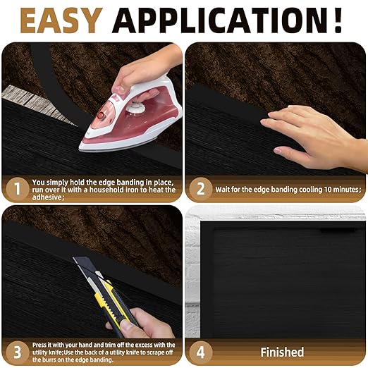 GSCIT Club Black Edge Banding, 3/4 inch x 25ft Melamine Edge Banding with Hot Melt Adhesive Pre-glued Edge Banding Flexible Edging for Plywood Cabinet Furniture