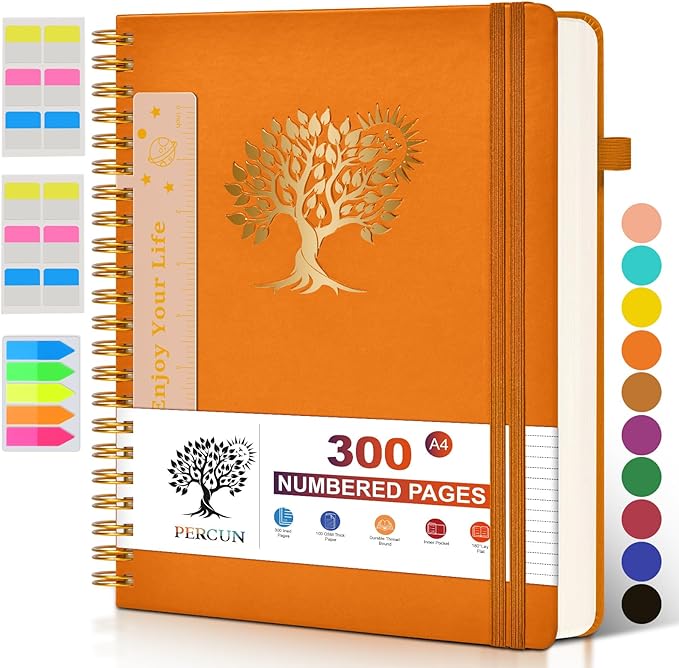 Large Spiral Notebook Journal for Women Men - 300 Numbered Lined Pages, College Ruled, A4 Hardcover Spiral Bound Notebook for School, Work, Note Taking, Writing, Leather Spiral Journal 8.5"x11"