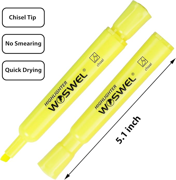 Highlighters Bulk, 24 Pack Tank Style Highlighters Set, Fluorescent Yellow, Chisel Tip Highlighter Markers Bulk for Kid and Adult Coloring, Highlighting as School Supplies