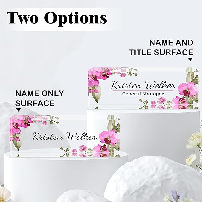 Ship Next Day-Custom Name Plate for Desk, Desk Name Plate Personalized, Acrylic Office Desk Accessories, Appreciation Gifts for Coworkers Employee Teachers Boss Women Men (Butterfly Orchid)