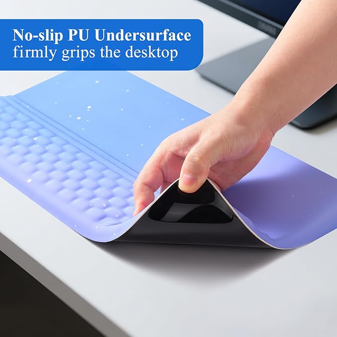 Ergonomic one-Piece Computer Keyboard Stand with Wrist Rest for Desktop Offers Two Support Angles. Silky Lycra Surface and Memory Foam Comfortable Hand Support (Purple Star)