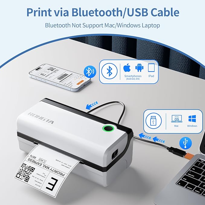 Rongta Bluetooth Thermal Shipping Label Printer, Wireless 4x6 Shipping Label Printer for Packages, Support Android&iPhone and Windows, Widely Used for Amazon, Ebay, Shopify, Etsy, USPS