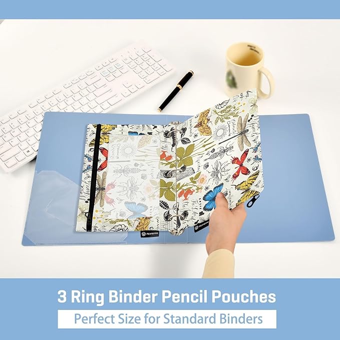 ZAZYXTJ Butterfly Moth Dragonfly Binder Pencil Pouchs 3 Ring with Zipper Clear Window Office Organizers bag for School Students Teacher Supplies 2 Pack