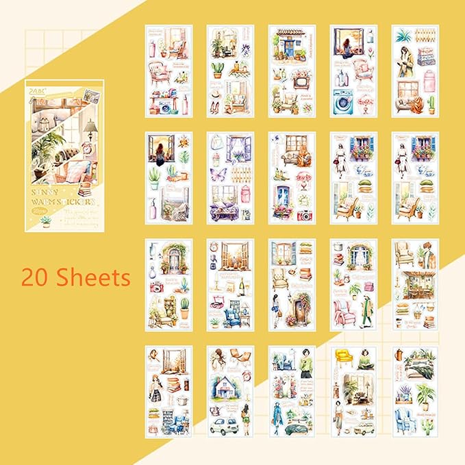 Aesthetic Journaling Sticker Books for Adults - Pre-Cut Scrapbook Stickers Vintage 20 Sheets Junk Journal Supplies Watercolor Scrapbooking Stickers Planner Cottagecore Decorative DIY Arts Craft Making