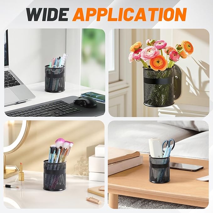 Segarty Pen Holder for Desk, 3 Pack Black Pencil Cup Holder, Metal Desktop Pens Organizer, 3.3 x 3.9 inch Pencils Cups for Office Supplies Organization, School Classroom, Home Brush Storage