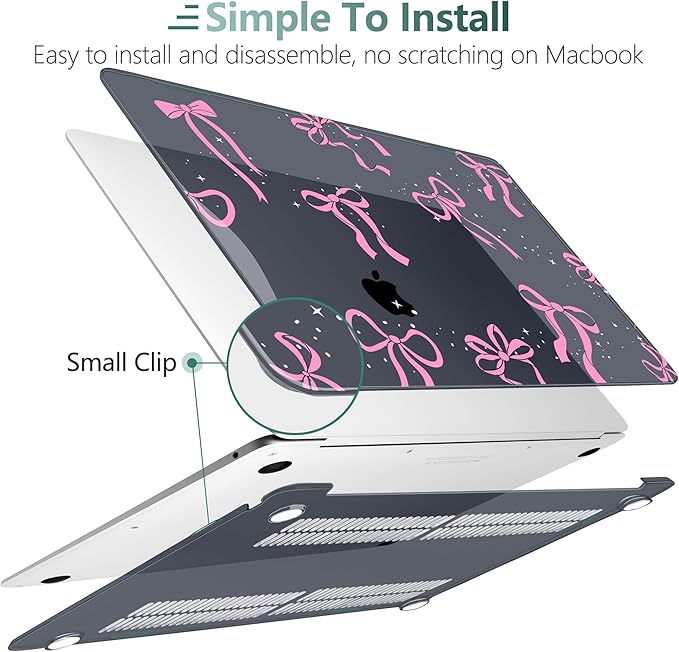 DONGKE Compatible with MacBook Air 13 inch Case 2021 2020 2019 2018 Release A2337 M1 A2179 A1932 with Retina Display & Touch ID, Plastic Hard Shell & Keyboard Cover - Bows & Star