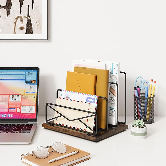 Desktop Mail Sorters Desk Mail Organizer-with 2 or 3 Slot Matte Black Metal Desktop Mail Sorter Metal Storage File Holder Letter Sorter Organizer for Home or Office Desktop (3 Slot)