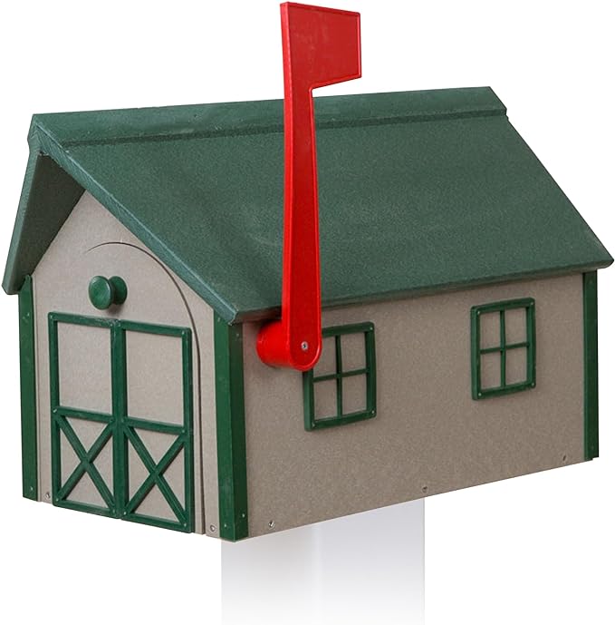 Peaceful Classics Poly Mailbox- Durable, Weather-Resistant Amish Craftsman Mailboxes for Outside Uses Like Front Yard & Road Side- Long-Lasting, Decorative, Modern Mailbox (Clay w/Green Trim & Roof)