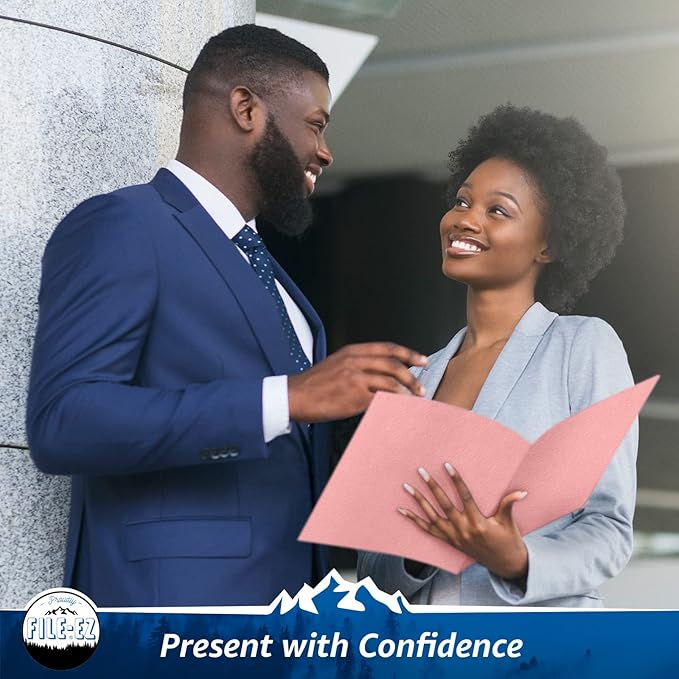 FILE-EZ Two-Pocket Folders, Pink Color, 25-Pack, Durable Textured Paper with Matte Finish, Letter Sheet Size (EZ-32590)