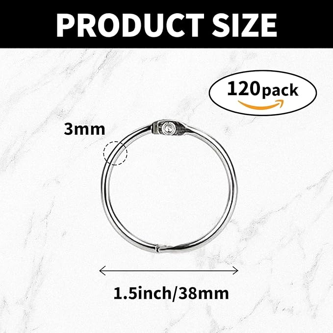 1.5 Inch Loose Leaf Binder Rings (120 Pack), Nickel Plated Small Metal Book Rings for Index Cards, Documents, Keychains, DIY Crafts, Office, School, and Home Supplies (1.5-inch)