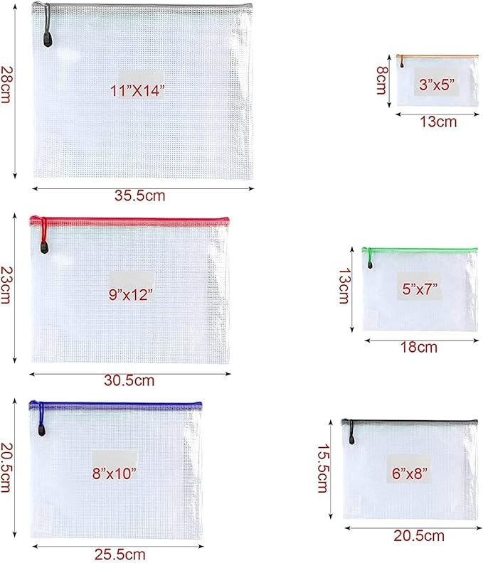 Oaimyy-16Pcs,5"x 7"- Mesh Zipper Pouch Document Folders Bag Plastic Zip File Folders for Office Supplies, Travel,Puzzles Games Organizing Storage Bags Multicolor