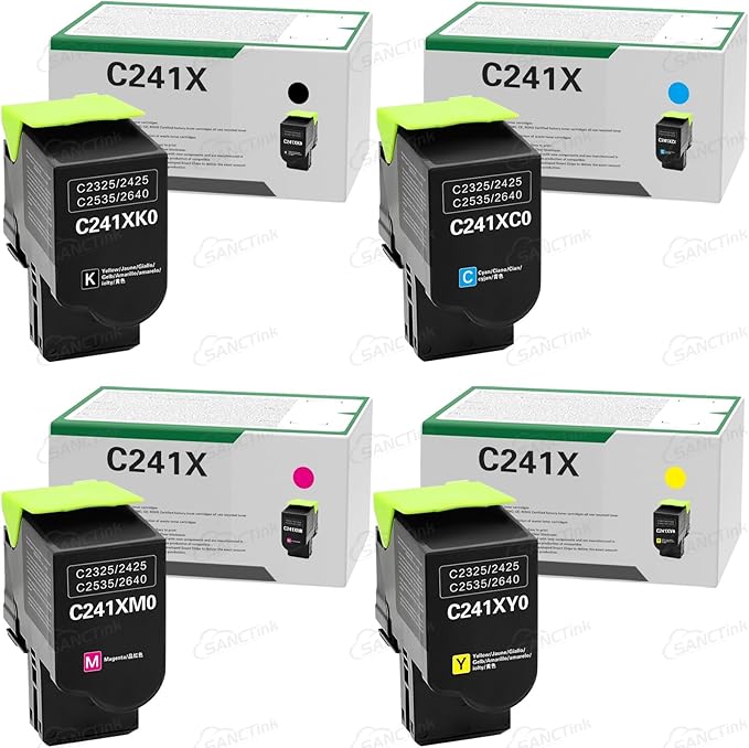 C241XK0 C241XC0 C241XM0 C241XY0 Extra High Yield Toner Cartridge Compatible for Lexmark C2325 C2425 C2535 MC2325 MC2425 MC2535 MC2640 Laser Printer (C/M/Y/BK,4-Pack)