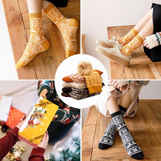 ICEIVY 5 Pair Fuzzy Cozy Socks for Women - Warm Comfy Soft Casual Home Sleep Winter Wool Socks - Gifts for Women