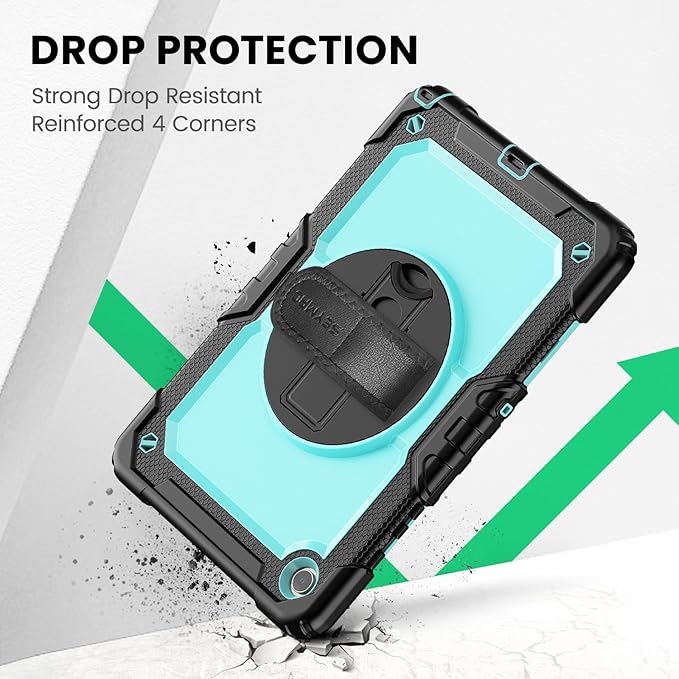 SEYMAC Case for Samsung Galaxy Tab A9+/ A9 Plus 11" (SM-X210/X216/X218), Heavy Duty Shockproof Protective Case with Screen Protector, Rotating Stand and Hand/Shoulder Strap, Light Blue