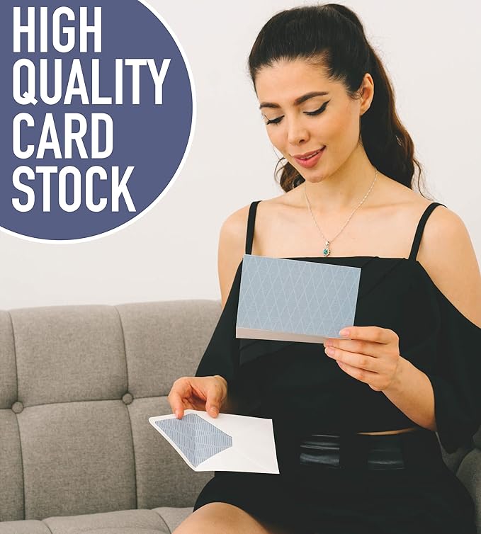 VNS Creations 100 Pack Blank Cards and Envelopes 4x6 - Bulk Blank Greeting Cards with Envelopes & Stickers Inside for All Occasions, Cute Colored Notecards Stationery Set, Assorted Colors Note - Navy