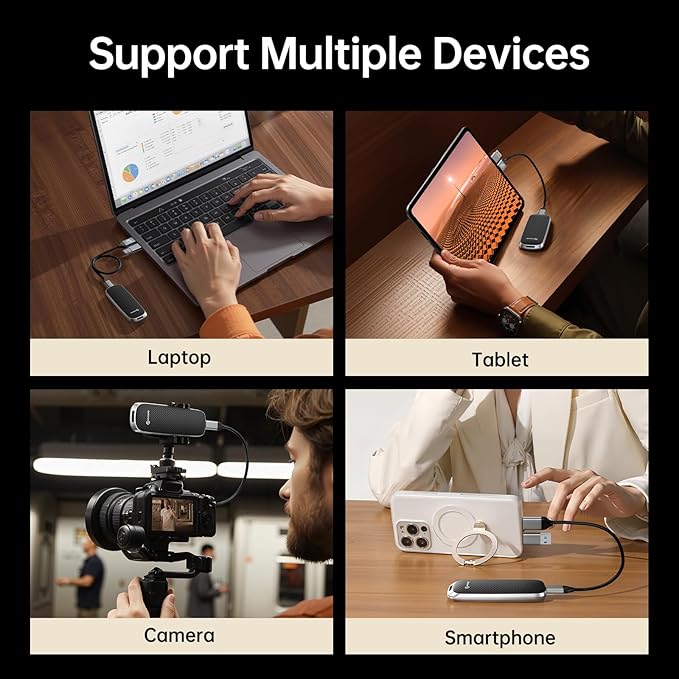 PHIXERO P10PRO External NVMe SSD 256GB, Up to 1050MB/s, USB 3.2 Gen2, Includes 2-in-1 USB C Cable, Portable Hard Drive for iPhone 15+/Android/Windows/Mac, Black