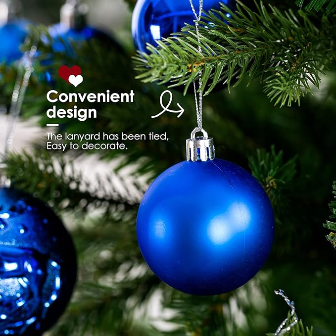 Senjie Blue Shatterproof Christmas Ornaments, 32 Pcs, Plastic, Hanging, Christmas, Wedding