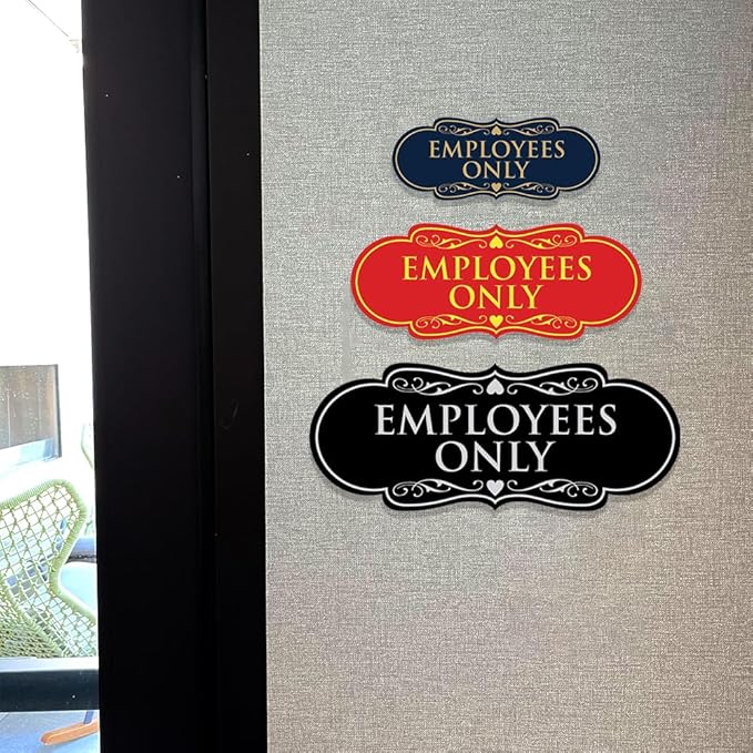 Designer EMPLOYEES ONLY Sign | Easy Installation | Office or Business Signs | Workplace Safety - Brushed Gold - Medium (1 Pack)
