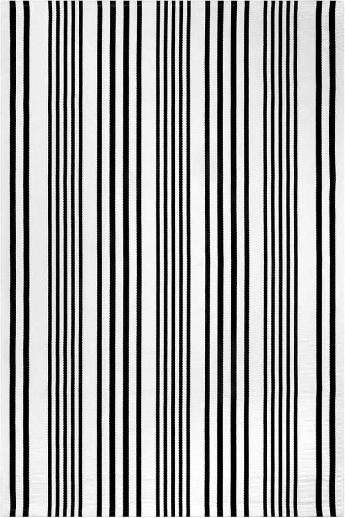 OJIA Outdoor Area Rug 4'x6', Black and White Outdoor Rug Machine Washable Patio Rugs Cotton Hand Woven Door Mats Indoor Outdoor Striped Rugs for Front Porch/Deck/Backyard/Living Room