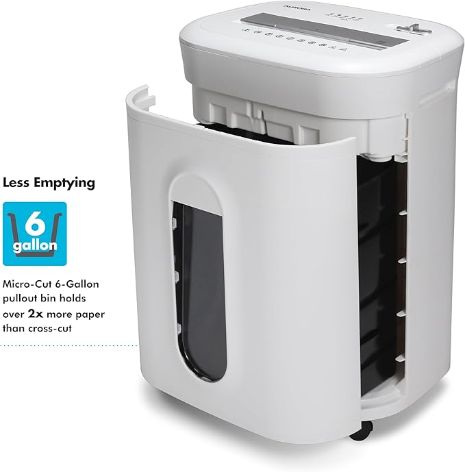 Aurora High-Security 10-Sheet Micro-Cut Paper and Credit Card Shredder with 6 Gallon Pullout Basket / 60 Mins Running Time/Security Level P-5