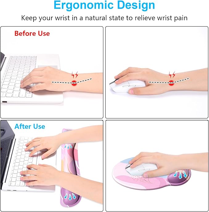 Dapesuom Keyboard Wrist Rest and Mouse Pad with Wrist Support, Cute Memory Foam Cushion for Keyboard and Mouse Set, Ergonomic Pad Rests with Non Slip Base for Easy Typing & Pain Relief, Colorful Art