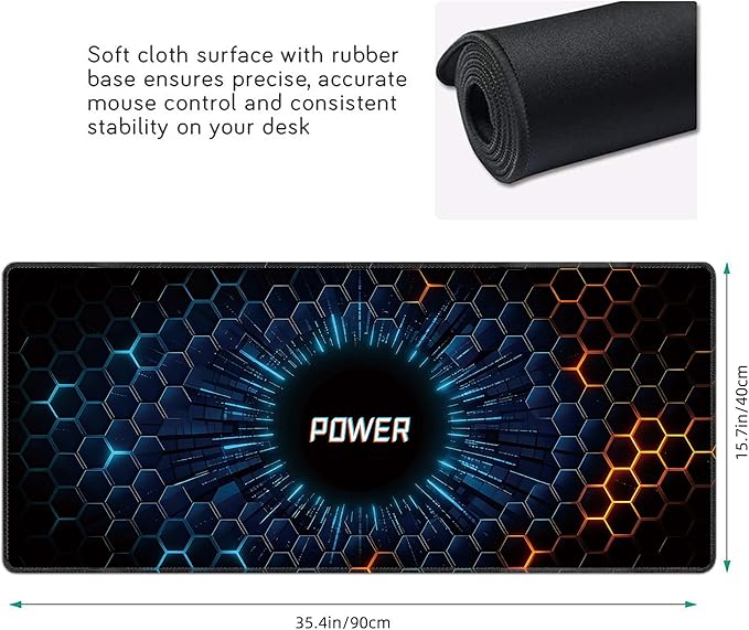 Hexagon Honeycomb Large Mouse Pad, Gaming Desk Mat, XXL Extended Keyboard Desk Pad, 35.4"x15.7" Non-Slip Rubber Base Big Mousepad with Stitched Edges for Home and Office