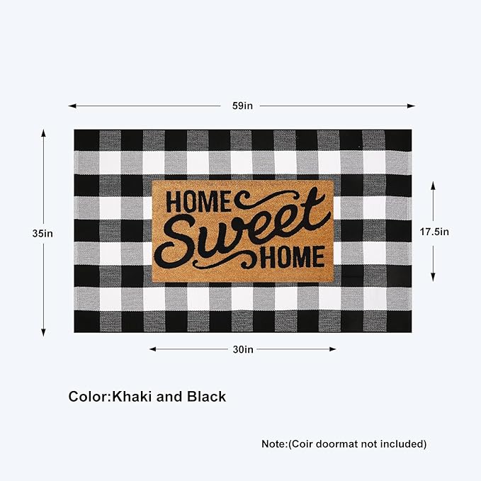 KIMODE Buffalo Plaid Christmas Outdoor Rug 3x5, Farmhouse Cotton Front Door Mat, Washable Black and White Checkered Rug for Christmas Welcome Layered Door Mat Front Porch Entryway Kitchen