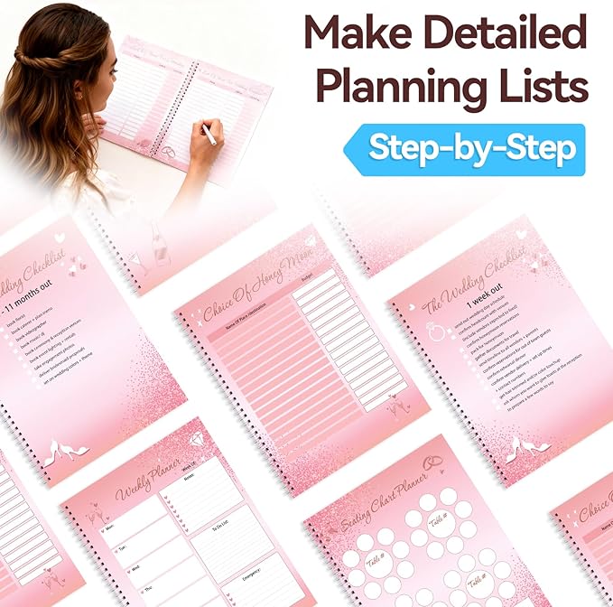 Wedding Planner Book and Organizer, Planner for Wedding Preparations, Wedding Planning Book for Newlyweds, with 12-Month Countdown Checklist for a Comprehensive Wedding Plan (11"× 8")