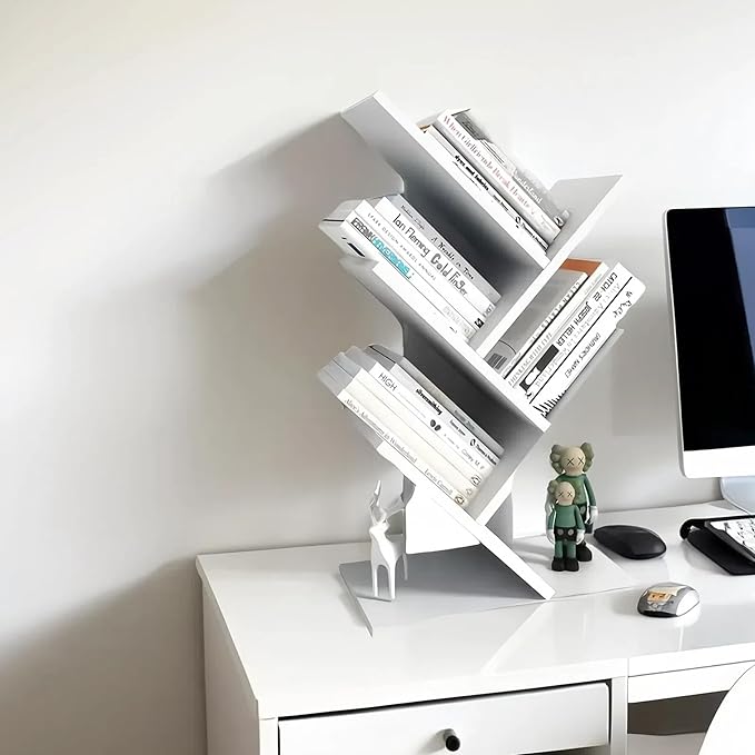 Godferyxin Bookshelf, 5-Tier Book Storage Organizer Shelves Floor Standing Bookcase, Wood Storage Rack for Office Home School Shelf Display for Cd/Magazine-White