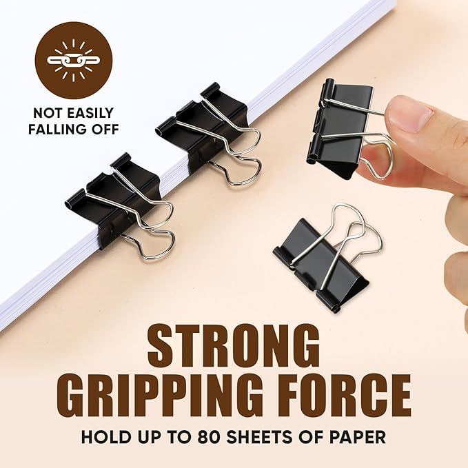 Binder Clips, 48 Pcs Medium Binder Clips, Kalerr Black Binder Clip Medium, 1.25 Inches Office Clip with Container, Paper Binder Clip Office Supplies, Paper Clamps Bulk for Office, Home, School