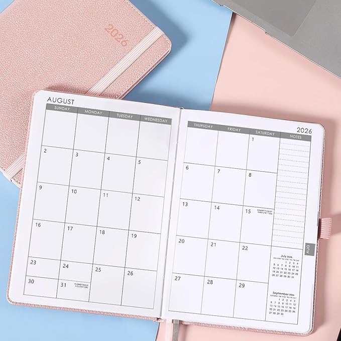 2026 Planner - Planner 2026, 2026 Weekly Monthly Planner, Jan.2026 - Dec.2026, 5.7'' x 8.4'', Thick Paper, Leather Cover, Pen Holder, Back Pocket, Bookmarks, Perfect Daily Organizer - Rose Gold