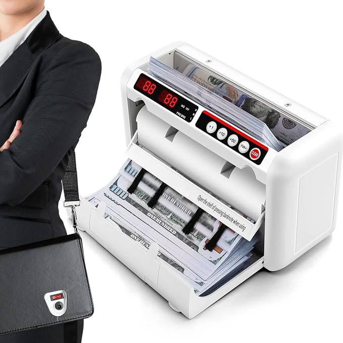 Battery Operated Bill Counter Machine, Portable Rechargeable Money Counter with UV MG Detection, 800pcs/min Counting Speed, Take Anywhere with A Backpack for Multi-Currency Or Tickets