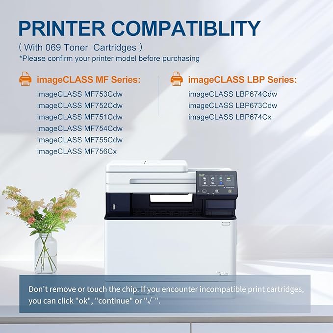 069 Toner Cartridge Set Replacement for Canon 069 Toner Cartridge 4 Pack Works for Canon Color ImageCLASS Mf753cdw MF751Cdw MF752Cdw LBP674Cdw MF752Cdw MF756Cx LBP673Cdw Printer (BK, C, Y, M)